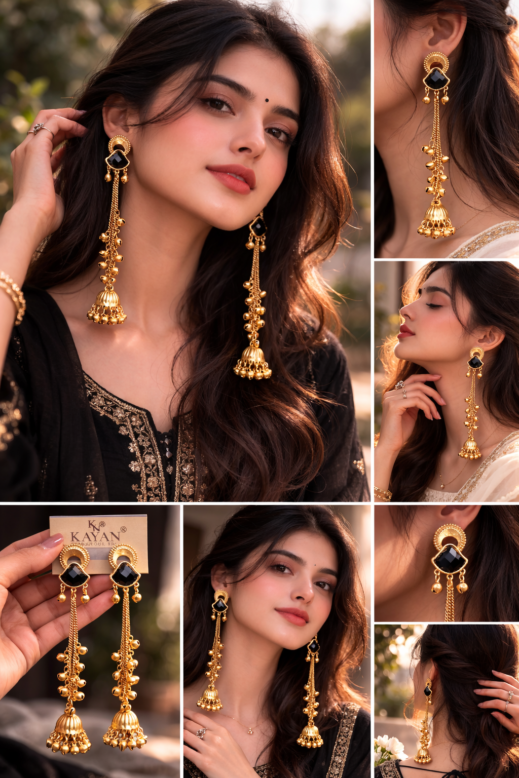 Kashmiri Jhumkay Black & White