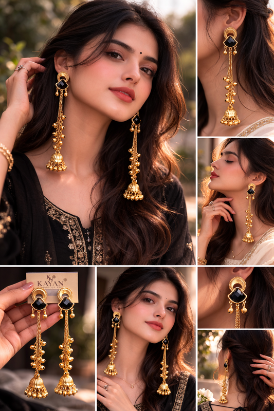 Kashmiri Jhumkay Black & White